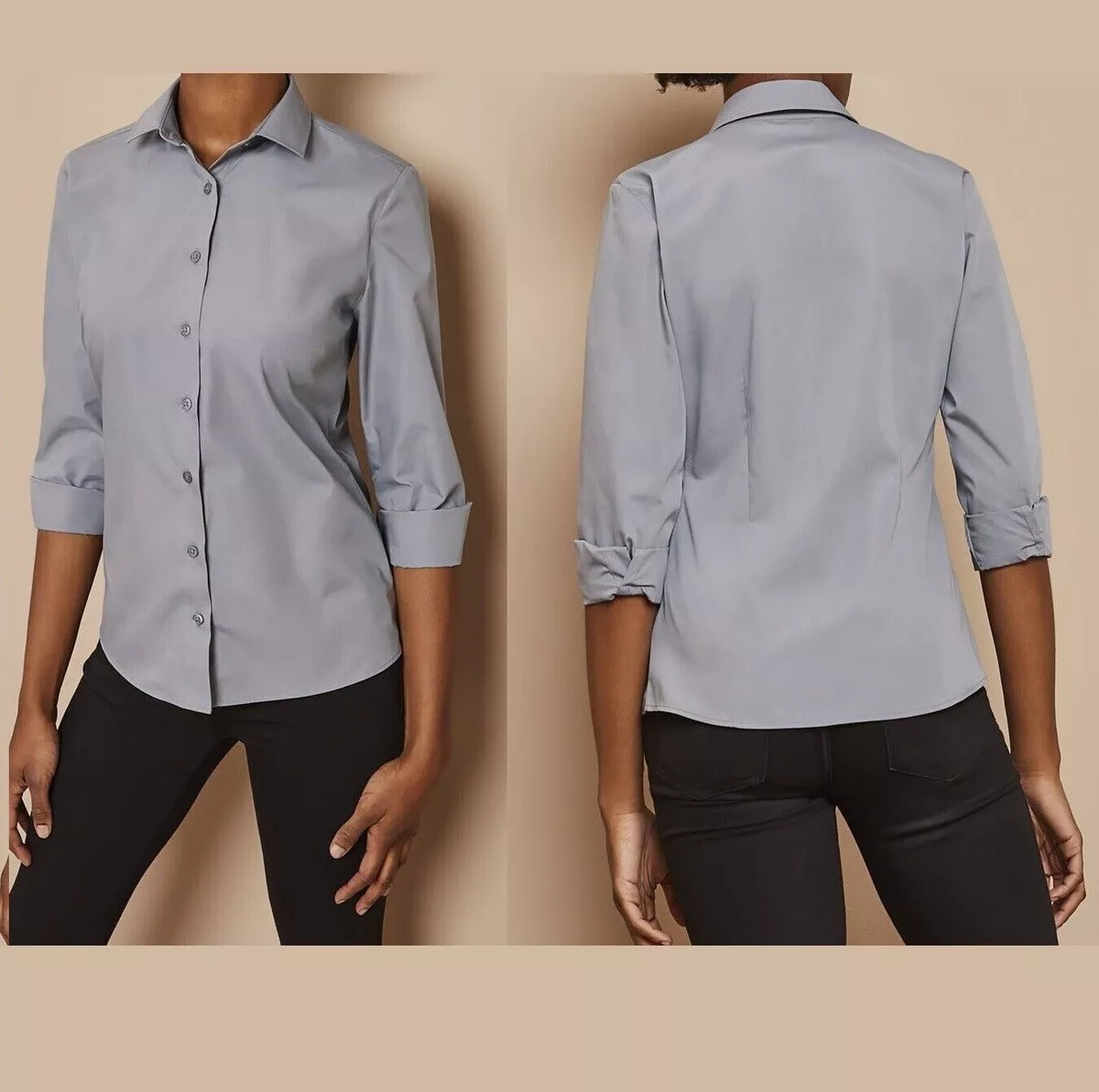 Blusa Entallada de Manga Larga para Mujer, Camisa de Trabajo