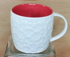 Starbucks Coffee Cup Mug Embossed Geometric Pinwheel 14oz Ceramic White Red 2011