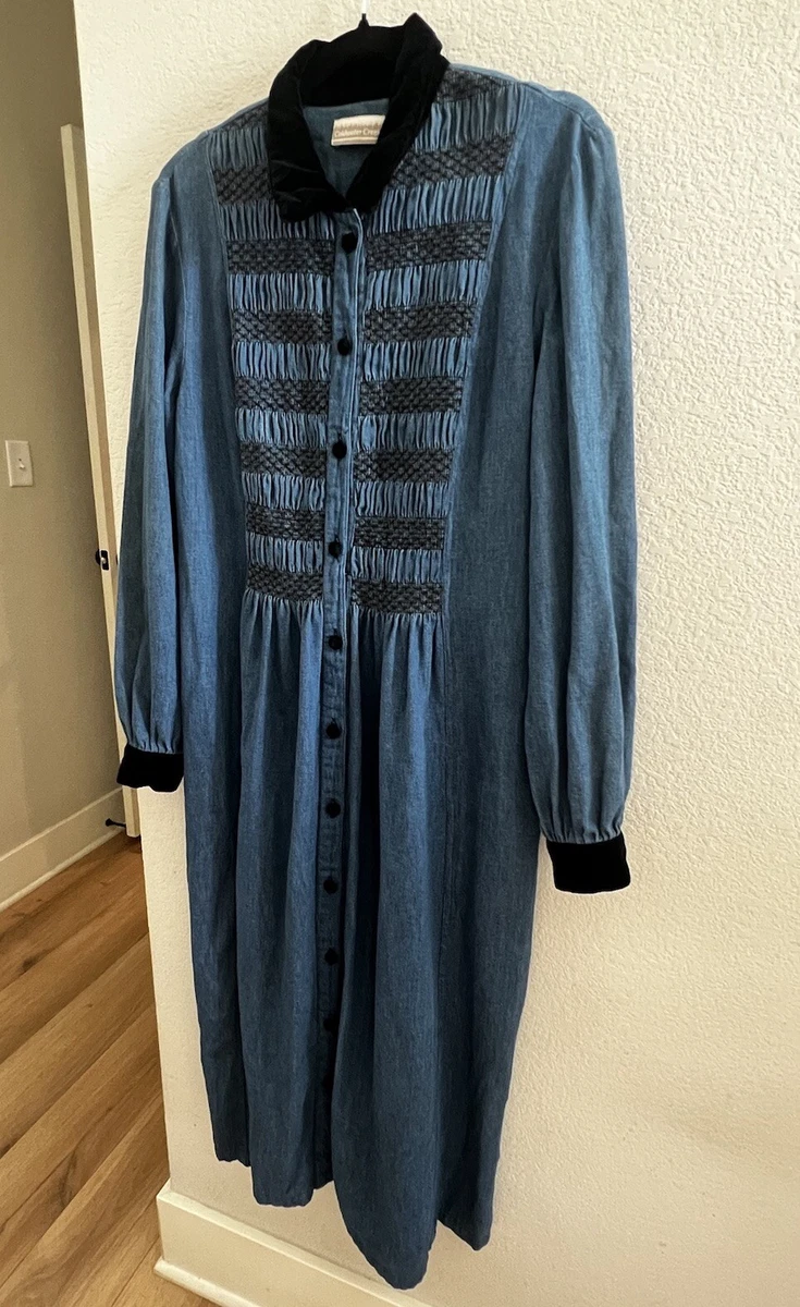 coldwater creek denim dress VTG Coldwater Creek Denim Floral Dress Women's Sz 18 Button Front SS Long