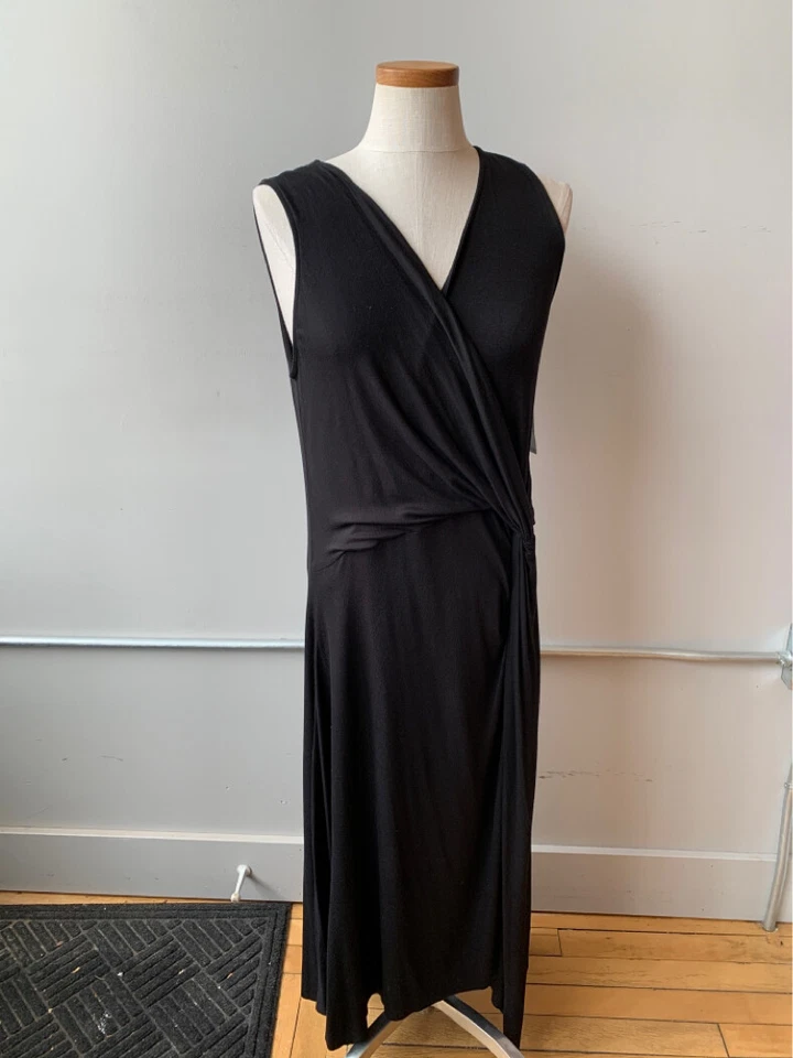 Karen Kane Black Asymmetrical Wrap Knotted Waist V Neck Sleeveless Dress XL NEW - Image 4 of 4