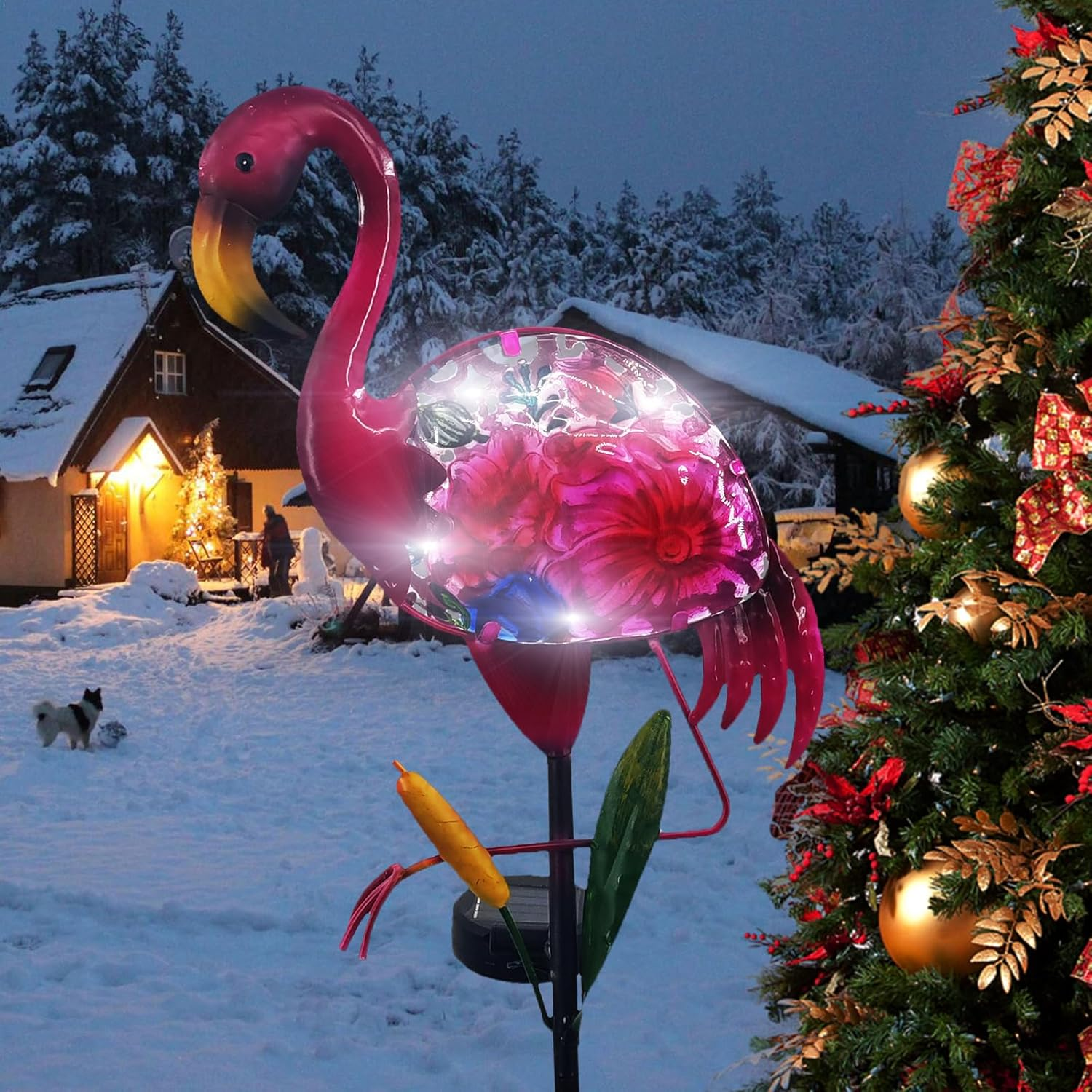 Solar Flamingo Garden Lights with Glass and Metal Design for Pathways