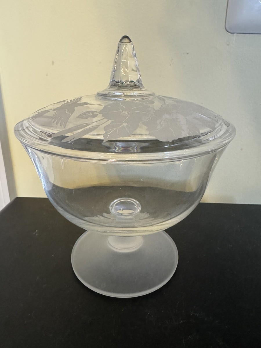Vintage Avon Hummingbird Crystal Covered Candy Dish - 24% Lead