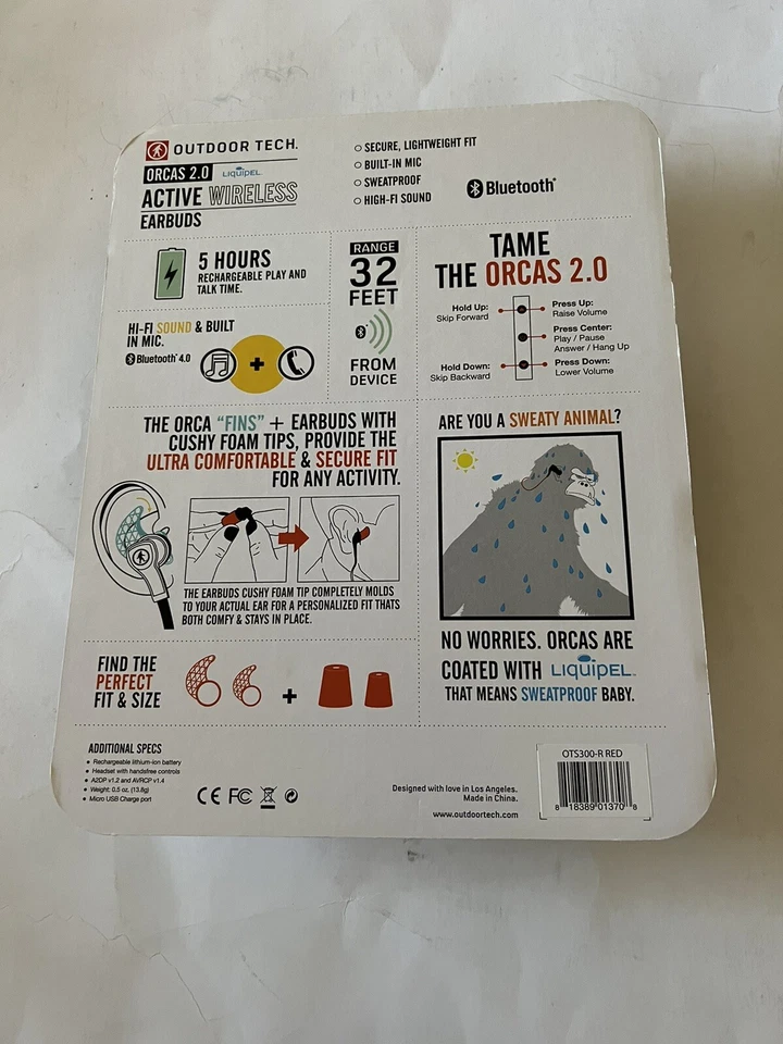 Outdoor Tech Orcas 2.0 - Active Wireless Earbuds, Red - Image 2 of 2