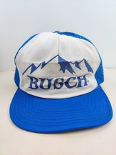 Vintage USA MADE Busch Beer Puffy Print Trucker Hat Snapback Dad Cap