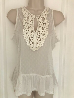 polka dot sheer ivory white crochet top UK 10 UK