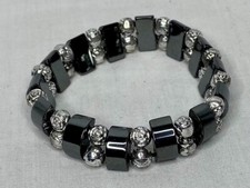 Non Magnetic Half Round Hematite  5mm Beaded Stretch Bracelet 10 COLOR OPTIONS