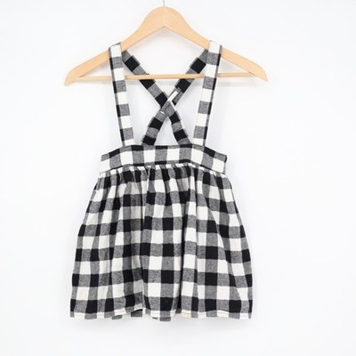 Cat & Jack Overall Dress Toddler 5T Black White Check Cotton Pleated Outdoor