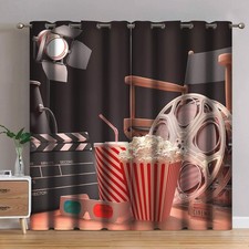Jekeno Movie Theater Blackout Curtains Movie Theater Theme Print Home Bedroom...