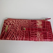 Brahmin Melbourne Credit Card Slim Leather Wallet Zipper Pouch Ombre Pink