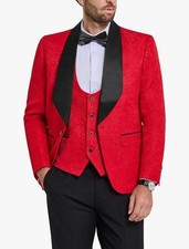 Men's 3 Piece Luxury Tuxedo Set, One Button Jacquard Slim Fit Shawl Lapel Jacket