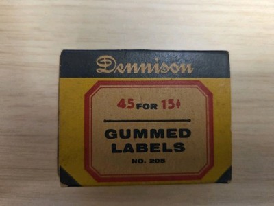 Vintage Dennison Gummed Labels No.  205  White With Red Border  (Box 2.25in)