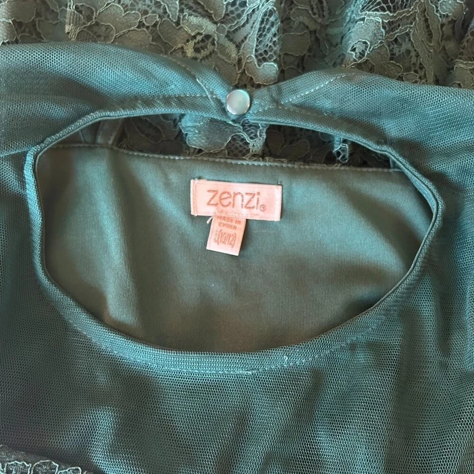 Vestido de renda feminino Zenzii tamanho G (10/12) verde escuro sem mangas - Imagem 4 de 4