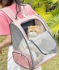 Pet Travel Bubble Backpack Mesh Pets Carrier for Cats and Dogs Pink Bag