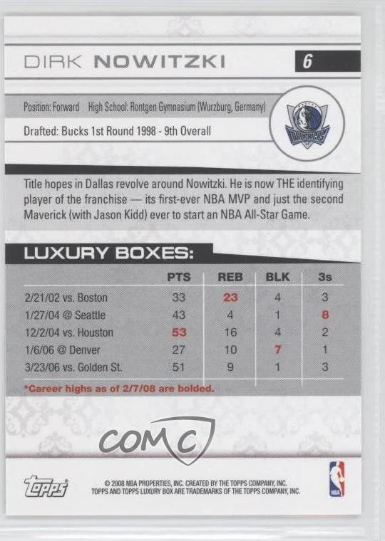 2007-08 Topps Luxury Box Silver /75 Dirk Nowitzki #6 HOF - Image 2 of 2