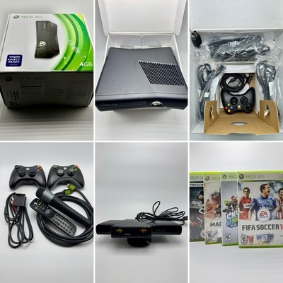 CIB Xbox 360 Slim 4GB CIB Bundle   Kinect 3 Controllers Mic Media Remote 4 Games