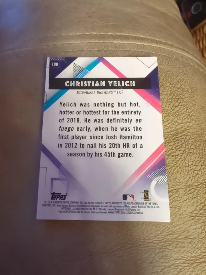Christian Yelich Red Blaze 2020 Topps Fire - Image 2 of 2