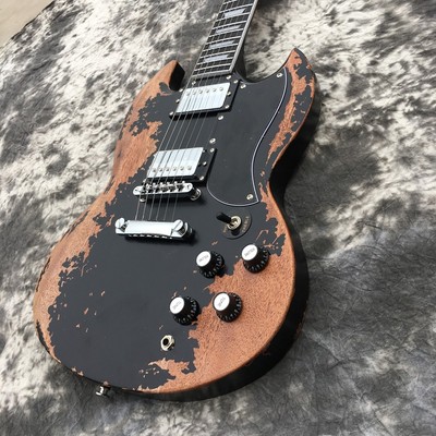 Black Aged Style S&G Electric Guitar 6 String Mahogany Body&Neck Chrome Part