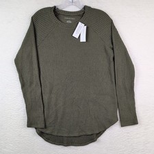 NWT American Eagle Waffle Knit Shirt Women’s Small Green Crewneck Long Sleeve