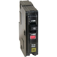 Square D QO QO115C Circuit Breaker, Mini, 15 A, 1 -Pole, 120/240 VAC, 48 VDC, Pl