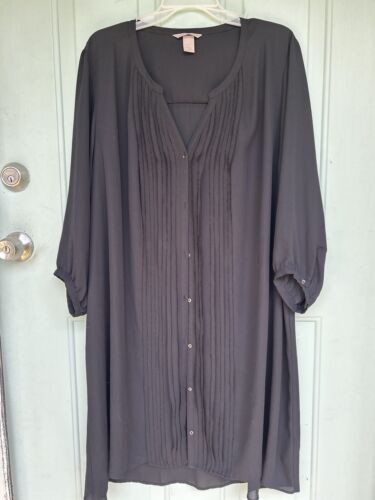 H & M black chiffon dress/shirt very long can be worn as dress or long ...