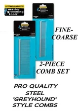 Master Grooming Tools Greyhound Style FINE COARSE SET COMB Steel Kit Pet Dog Cat