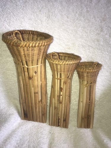 Bamboo 3 Nesting Hanging Vase Flowers Pot Stand Home Decoration Wall Ornaments - Picture 4 of 7