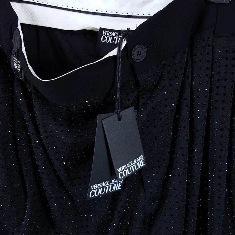 Pantalone VERSACE COUTURE uomo taglia 50 nero cristallo abito formale logo lusso