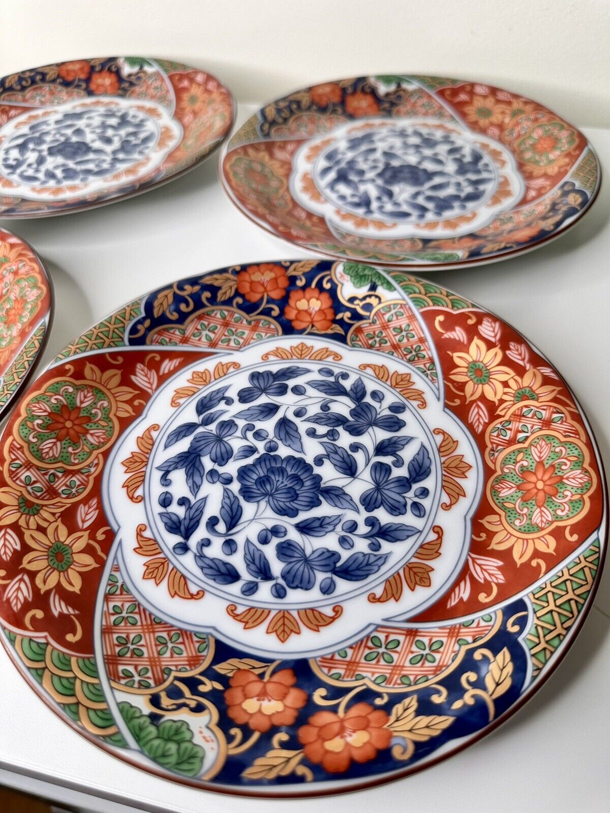 Gumps Imari Dinnerware Karakusa Set of 7  Plates Vintage Japanese Porcelain