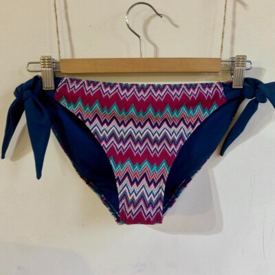 Fat Face Bikini Bottoms Size 16 Crochet Tieside New Navy Purple Zig Zag Holiday 