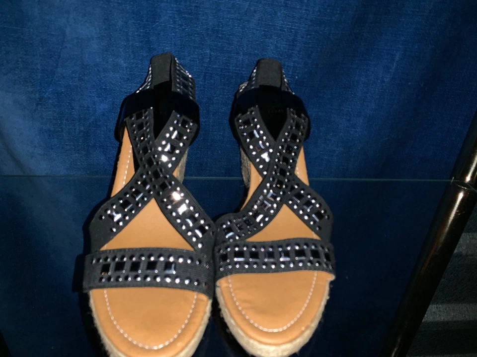 KELSI DAGGER Delana Negro Ónix Piedra Gótico Cuñas Tacones Altos Zapatos Talla 10 👣b11 Foto 4 de 4