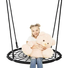 40'' Spider Web Tree Swing Round Net Platform Rope Swing Set for Kid Adult Black