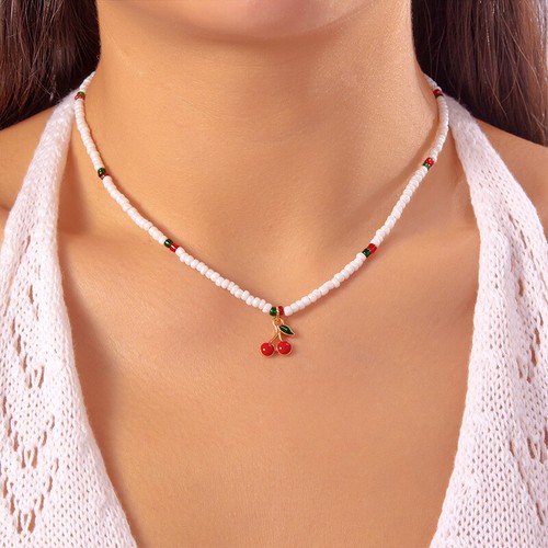 Cute Cherry Strawberry Heart Pearl Necklace Women Sweet Imitation Pearl Jewelry - Picture 30 of 35