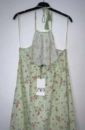ZARA GREEN FLORAL PRINTED HALTER NECK LOOSE FITTING DRESS SIZE M BNWT - Picture 8 of 8