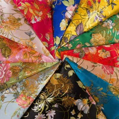 Pivoine Floral Brocart Damas Tissu Satin Soie Kimono Ameublement Par Mètre - Photo 1/4