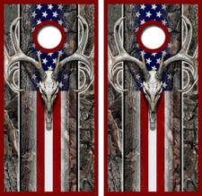 Deer Skull Camo Flag Cornhole Board Wrap LAMINATED Decal Vinyl Sticker 4184