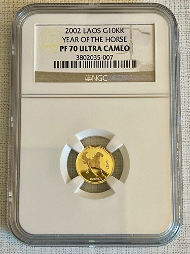 Laos 2002 Year of Horse 10KK Gold NGC PF70 ULTRA CAMEO SKU# 2404