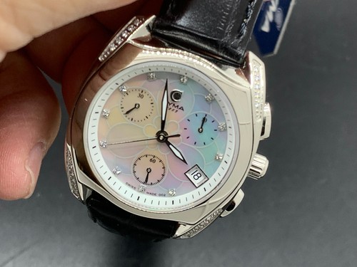 Swiss Made Cyma shell flower Dial Chronograph Date 5 Atm s/s Quartz Women Watch - Picture 5 of 20