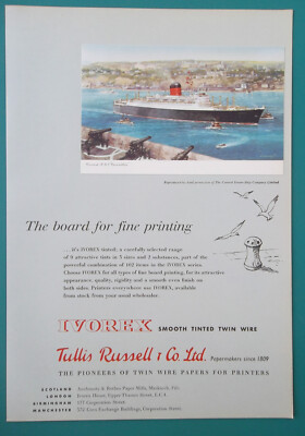 OCEAN LINER Cunard RMS Corinthia AD for Ivorex Paper - 1958 COLOR Print
