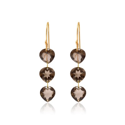 Smoky Quartz Heart Drop Earrings in 18k yellow gold -gift for mother