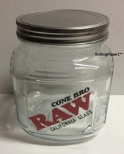 EMPTY RAW™ CONE BRO JAR - Glass 5"x5" 5 1/2" Tall Metal Screw on/off lid