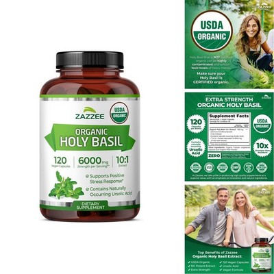 Zazzee Organic Tulsi Holy Basil 20:1 Extract 2.5% Ursolic Acid Vegan