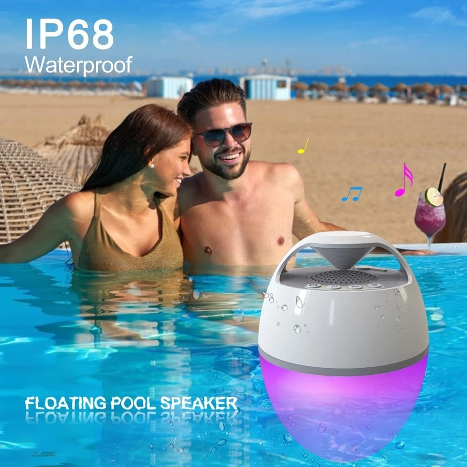 Floating Pool Speaker with Lights, Portable Bluetooth IP68 Waterproof Hot Tub Sp - Image 3 of 4