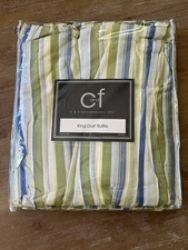 C&F Green Blue Yellow Stripe King Size Dust Ruffle Bed Skirt 17" NEW!  💐