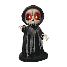 3' Animated Spooky Reaper Skeleton Glowing Red LED Eyes Indoor Halloween Decor