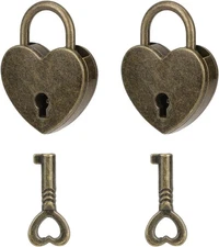 Mozeat Lens 2Pack Mini Antique Bronze Heart Shaped Padlocks with 2pack-bronze 