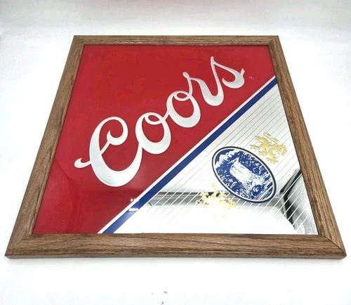 Vintage 1990 Coors Beer Bar Back Mirror Sign 16.5" X 16.5"", Excellent Condition