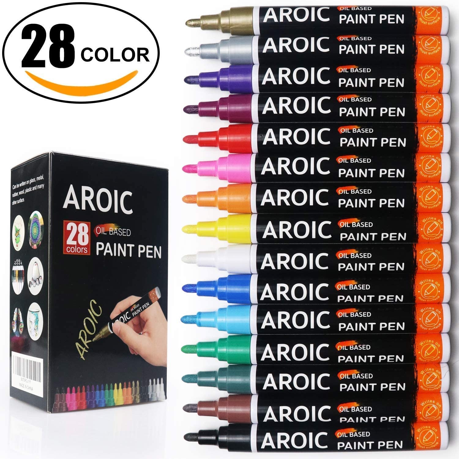 AROIC Paint Markers, 28 Colors Oil-Based Waterproof Paint Marker Pen Set.Quic...