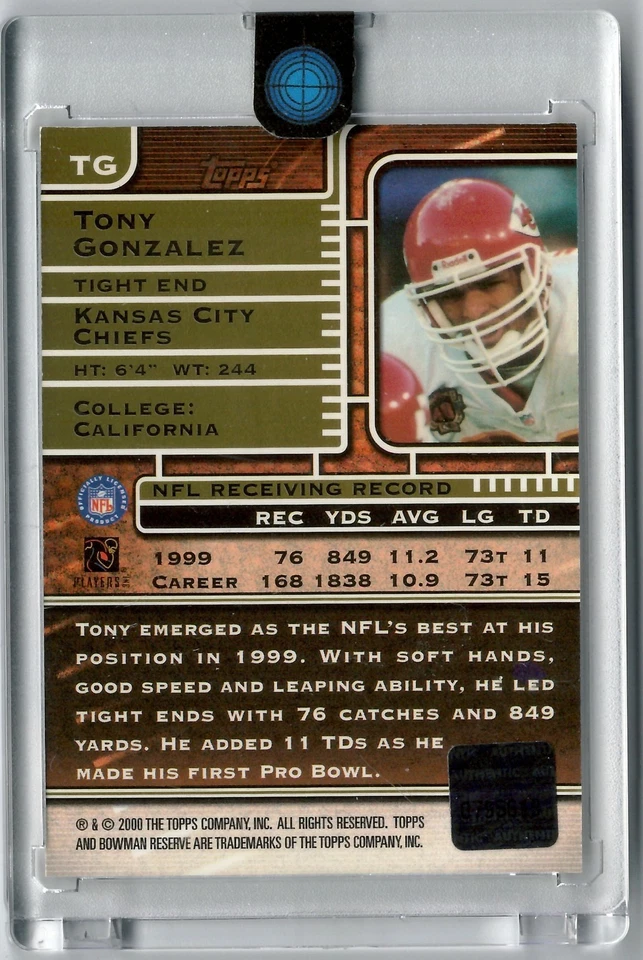 Tony González 2000 Bowman Reserve novato en tarjeta inscripción autógrafa #TG automático Foto 2 de 2