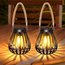 1-4Pack Solar Lantern Outdoor Lights LED Metal Lamp,Waterproof Hemp Rope Hanging