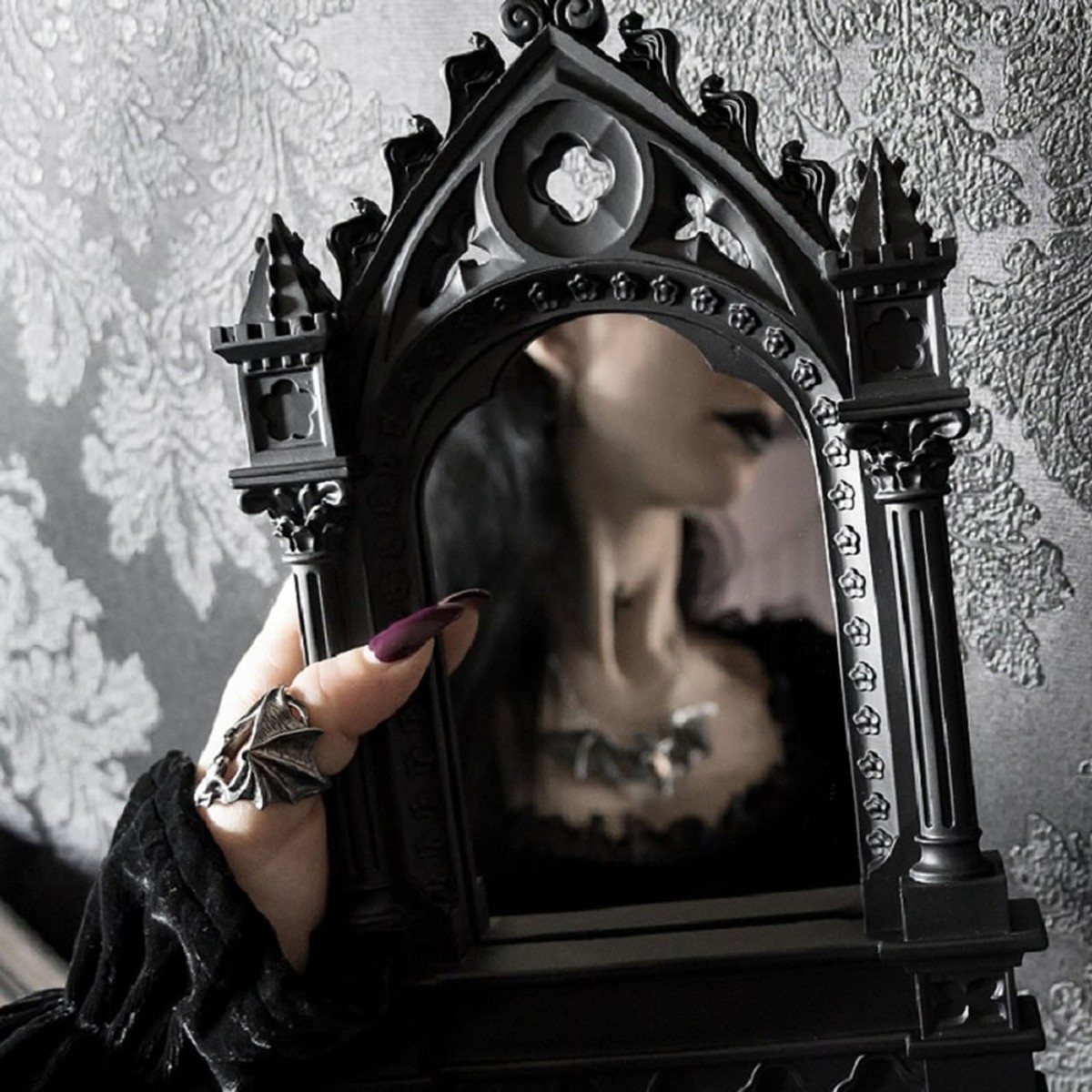 Alchemy Gothic Black Resin Cathedric Mirror Ornate Cathedral